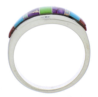 Southwest Turquoise Multicolor Silver Ring Size 6-3/4 EX51017